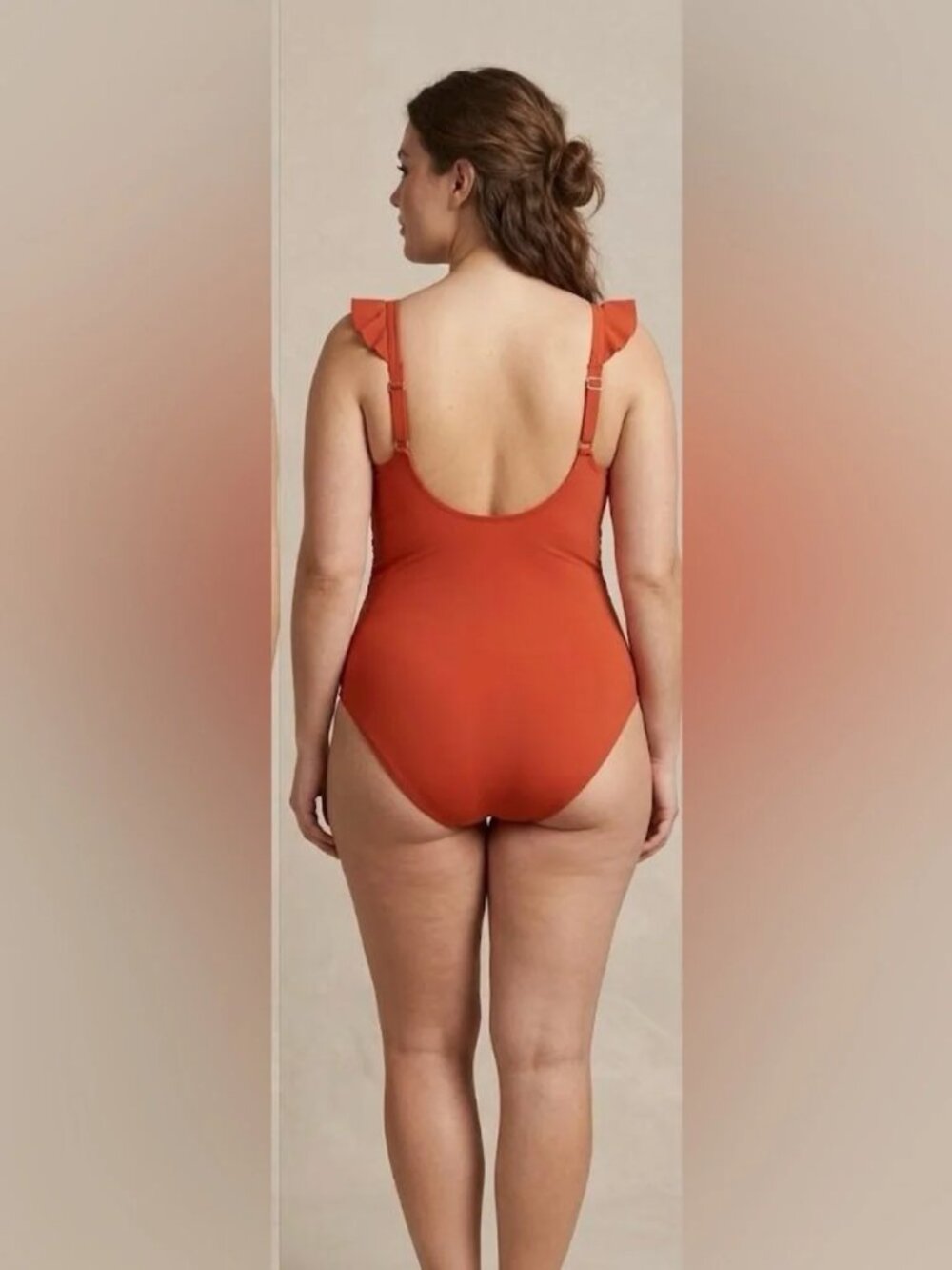 DKNY Rust Orange Ruffle One Piece Swimsuit XXL Plus Size Swimwear NWT - Picture 5 of 6